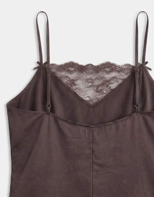 Monki - Caraco d'ensemble en satin et dentelle - Marron chocolat, 7 de 7