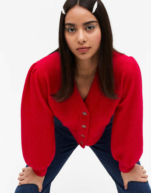 Monki Cardi full sleeve cardigan in red - RED | ASOS