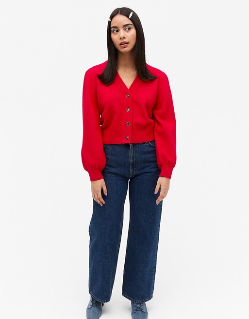 Monki Cardi recycled full sleeve cardigan in red