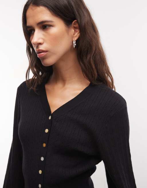 Monki cardigan aderente compatto nero, 3 di 4