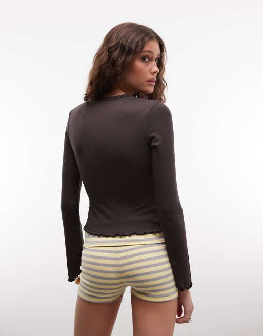 Monki - cárdigan de canalé ancho del conjunto en marrón oscuro, 4 de 4