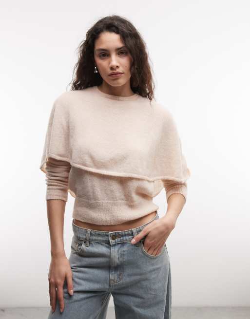 Monki cárdigan de punto tipo capa en crema, 4 de 4