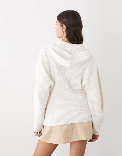 Monki - Cardigan in maglia a coste color grigio tenue con zip bidirezionale, 4 di 4