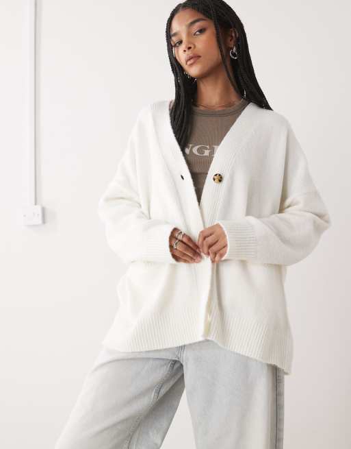 Monki - Cardigan in maglia écru vestibilità comoda con tasche