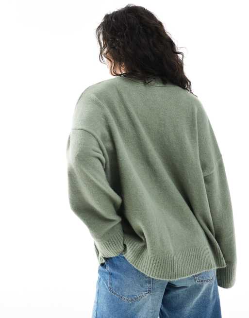 Monki - Cardigan in maglia verde chiaro con bottoni, 2 di 4