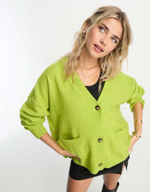 Monki - Cardigan in maglia verde con bottoni