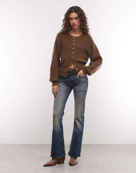 Monki cardigan in misto mohair con maniche a palloncino in marrone chiaro - view 1