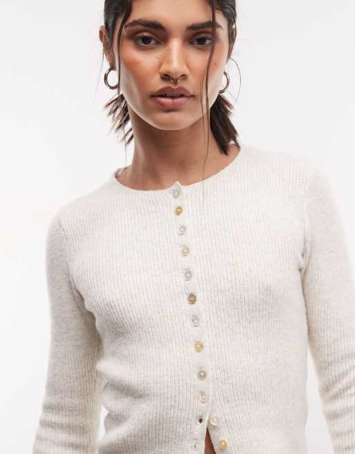 Monki cardigan lavorato a maglia compatto bianco sporco, 2 di 4