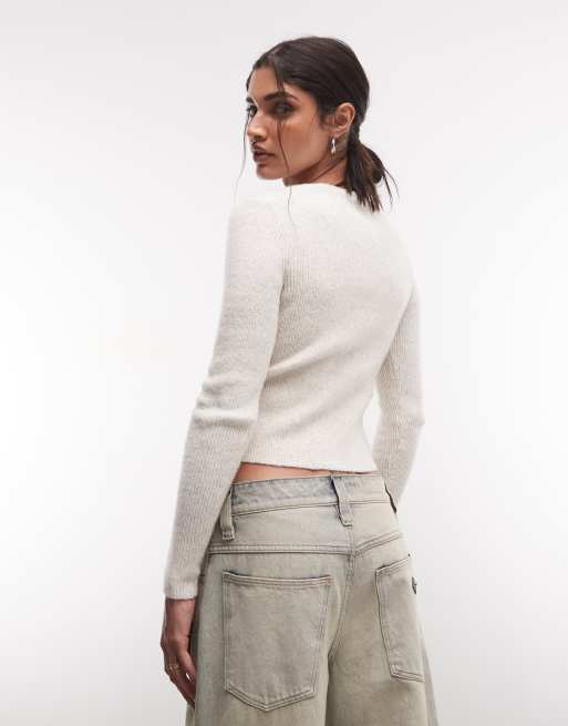 Monki cardigan lavorato a maglia compatto bianco sporco, 4 di 4