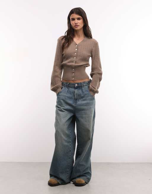 Monki cardigan leggero con vita stretta color mole, 3 di 4