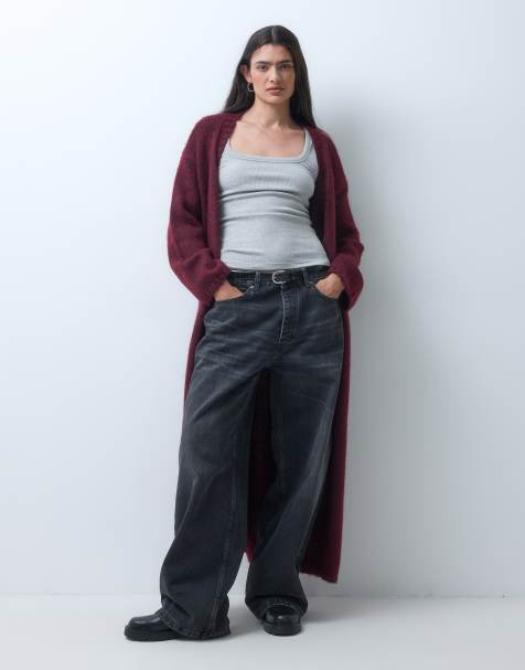 Monki cardigan maxi a maglia grossa bordeaux - view 1