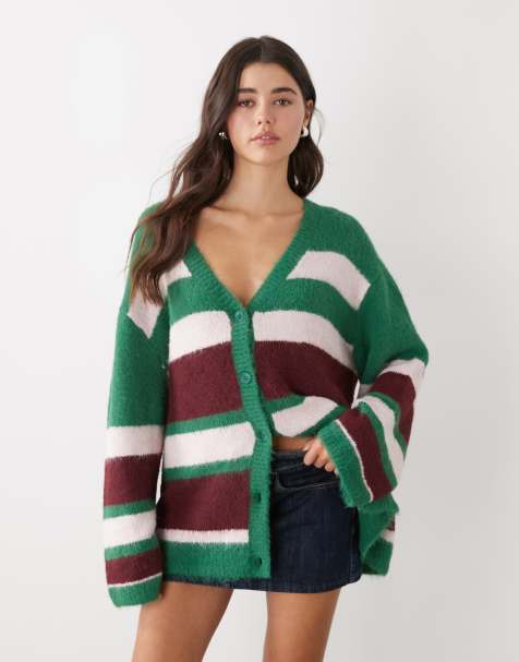 Monki - Cardigan oversize bordeaux e rosa a righe - view 1