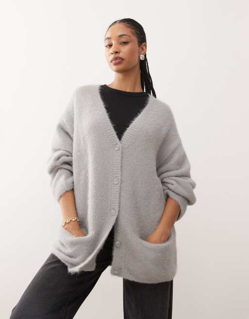 Monki - Cardigan oversize in maglia color grigio scuola
