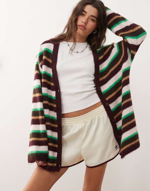 Monki - Cardigan oversize in maglia soffice a righe lilla
