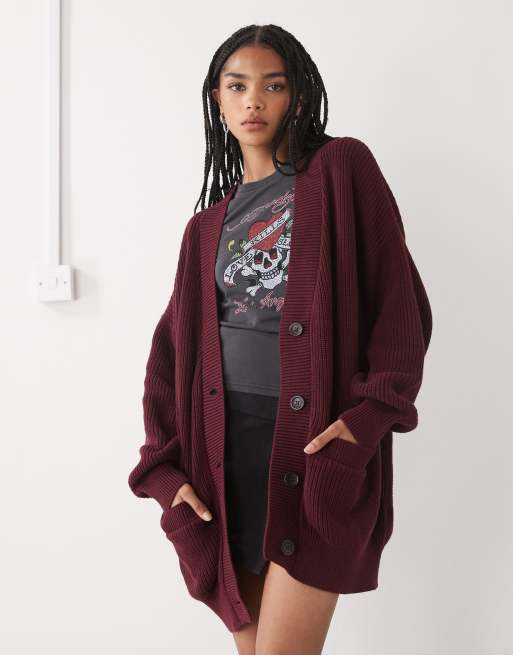 Monki - Cardigan oversize taglio lungo bordeaux