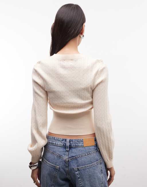 Monki cardigan stretto in vita beige chiaro, 2 di 4