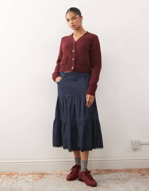 Monki cardigan with front pockets in burgundy, 2 of 4