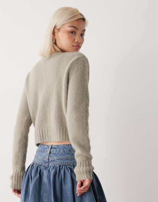 Monki cardigan with front pockets in khaki, 4 of 4