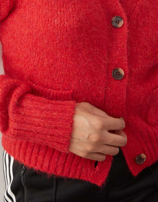 Monki cardigan with front pockets in red, 4 of 4