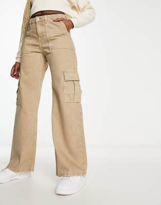 Monki wide leg cargo jeans in blue