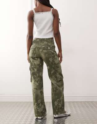 Monki Cargo Pants With Floral Print In Green