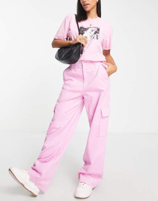 Monki - Cargoboek van corduroy in roze 