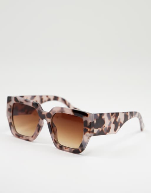 Monki – Carla – Kwadratowe okulary przeciwsłoneczne oversize z oprawkami w szary szylkretowy wzór