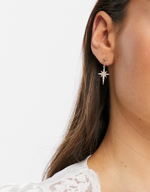 Monki Carly embellished star drop earrings in gold