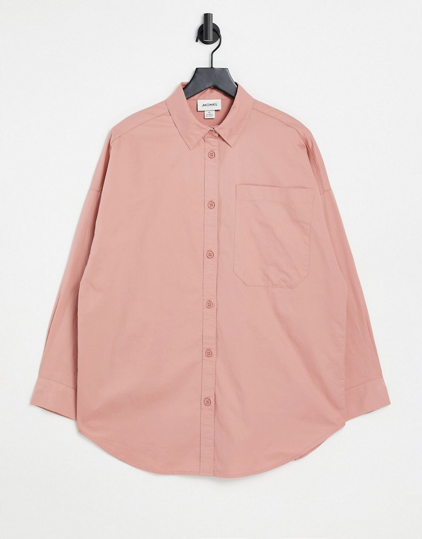 Monki Carry cotton soft flannel shirt in pink