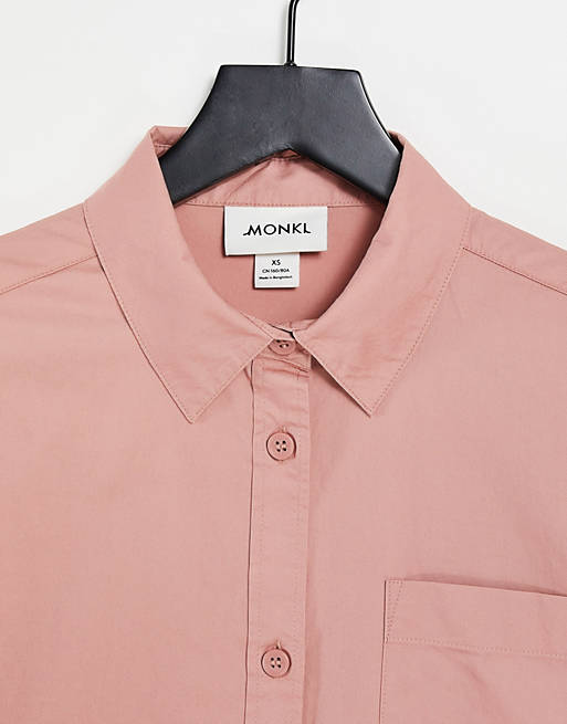  Monki Carry cotton soft flannel shirt in pink 