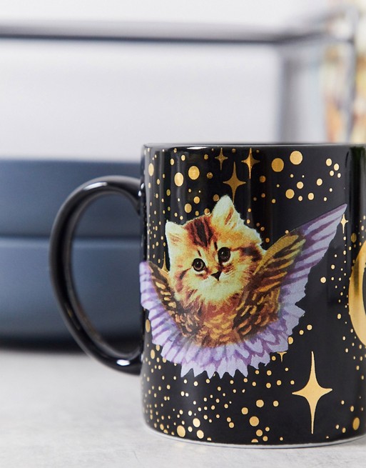 Monki cat angel print mug in black