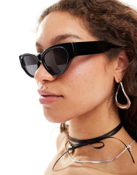 Monki cat eye oval acetate sunglasses in black - view 1