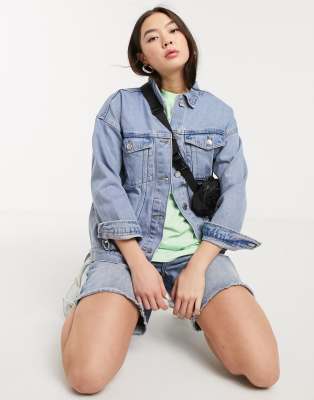 Monki Cathy oversized denim jacket in blue