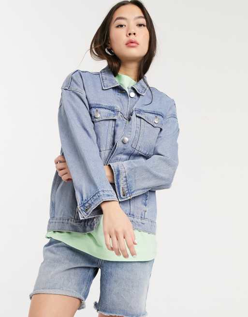 Monki Cathy oversized denim jacket in blue