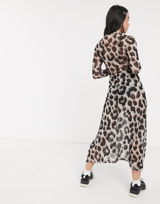 Monki Cecilia high neck midi mesh dress in leopard print, 2 of 4