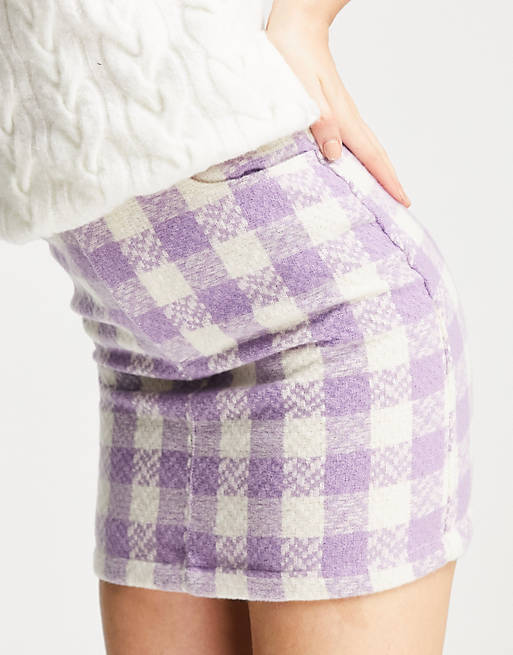 Women Monki Cecilia recycled checkerboard mini skirt in lilac 