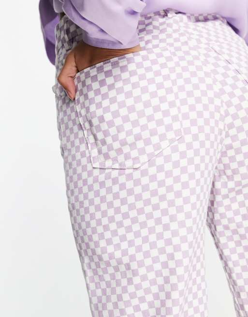 Monki Celi checkerboard trousers in lilac, 3 of 4