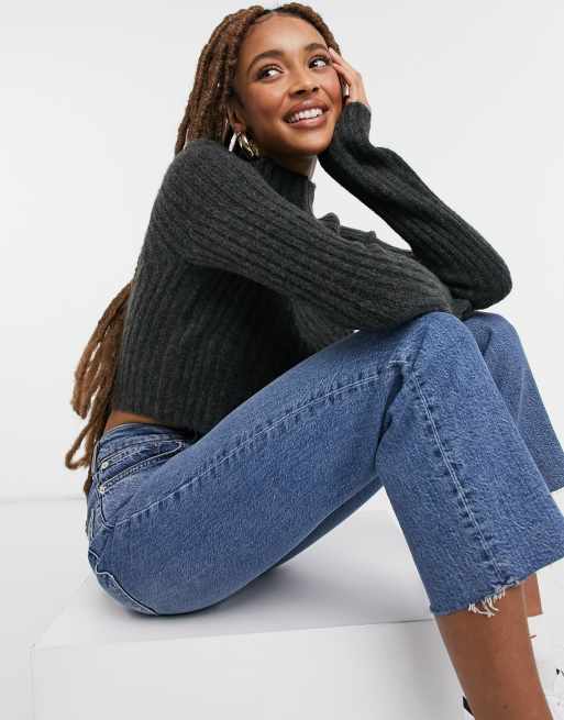 Monki Celine knitted ribbed sweater in gray melange | ASOS