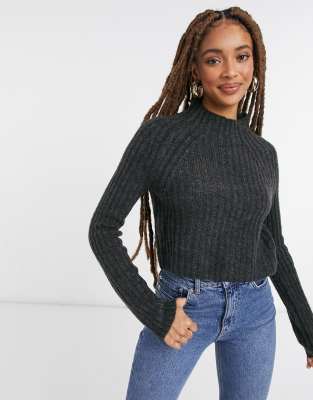 Monki - Celine - Maglione lavorato a coste, colore grigio mélange