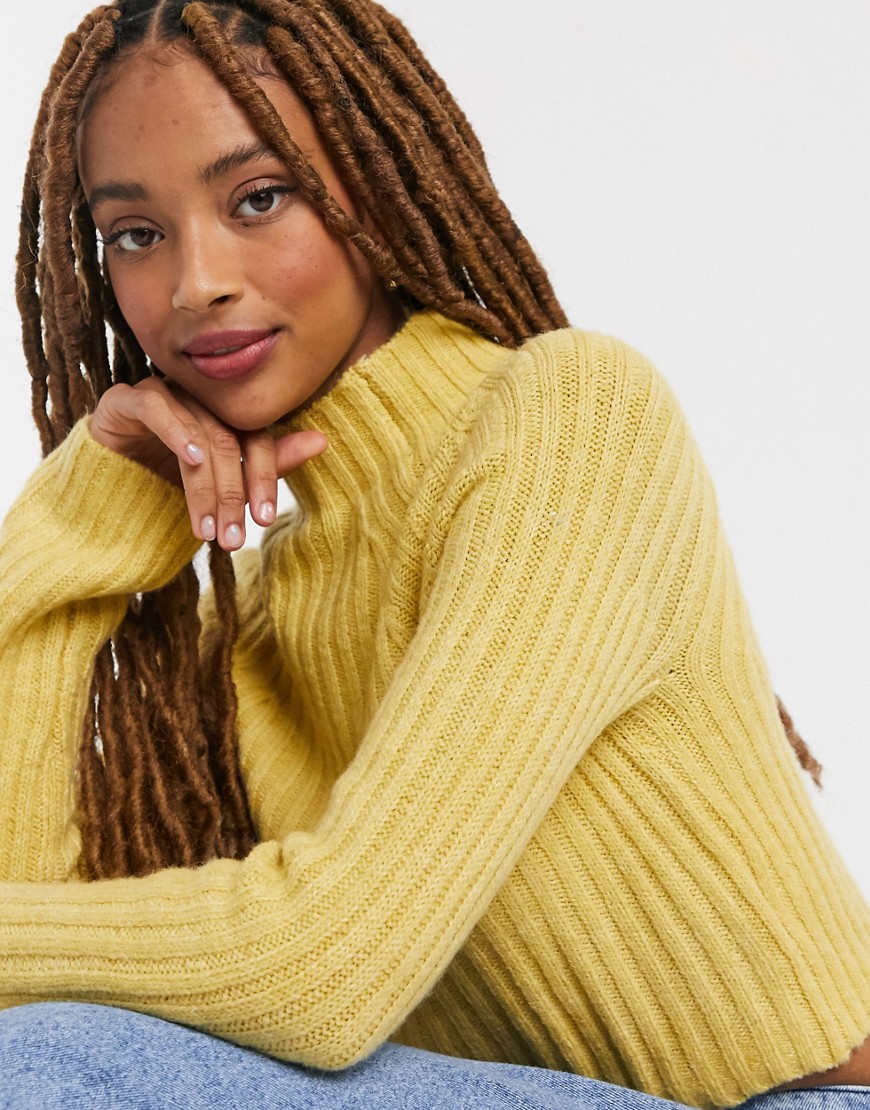 Monki Celine ribbed high neck sweater in yellow