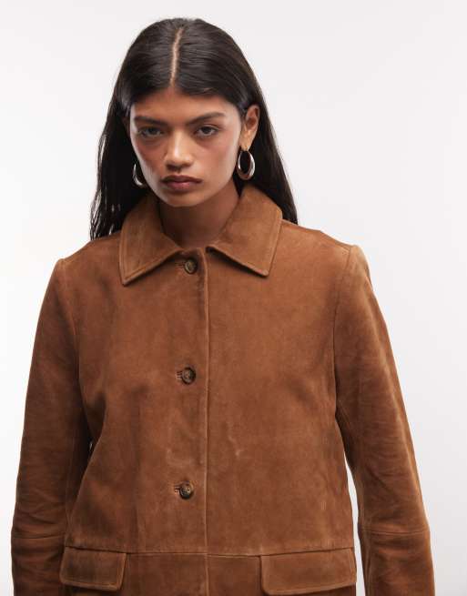 Monki - chaqueta premium de ante marrón oscuro, 2 de 4