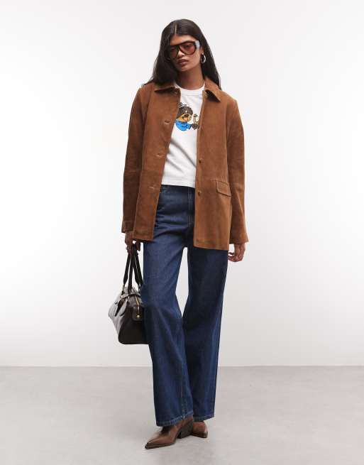 Monki - chaqueta premium de ante marrón oscuro, 3 de 4