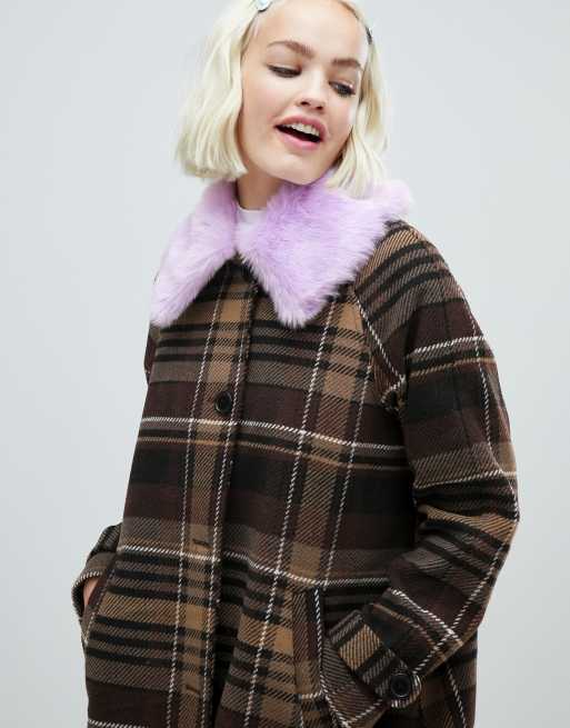 Check coat hotsell fur collar