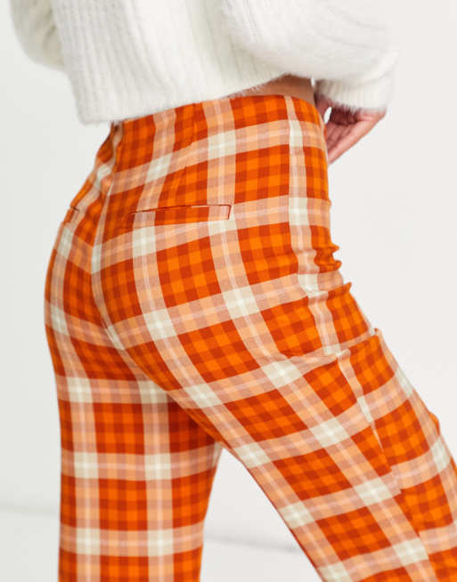 Monki check flare trousers in rust - RED, 3 of 4