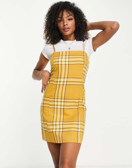 Monki check mini dress in yellow