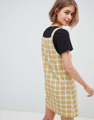 yellow plaid overall dress