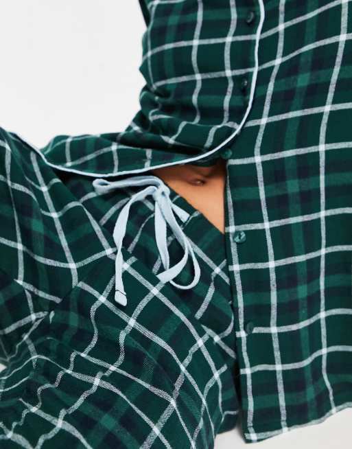 Monki check print shirt and pants pajama set in green