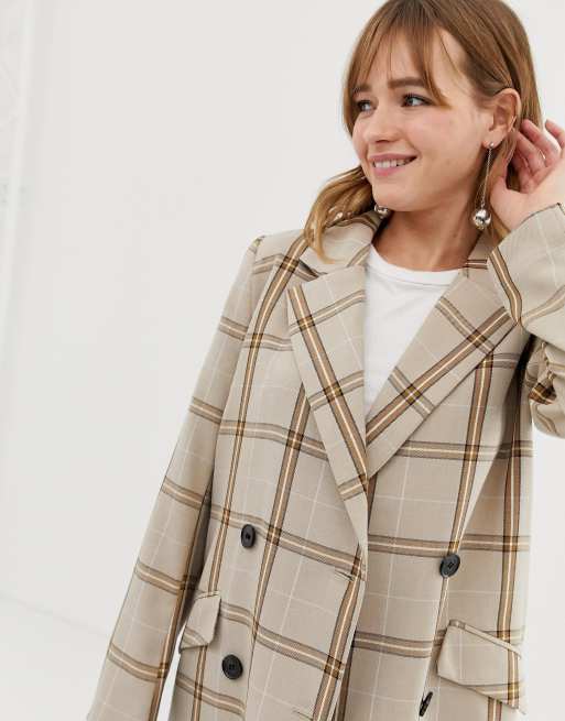 Monki Check Tailored Lightweight Coat In Beige Asos