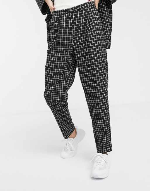 Monki check tailored peg trousers in black