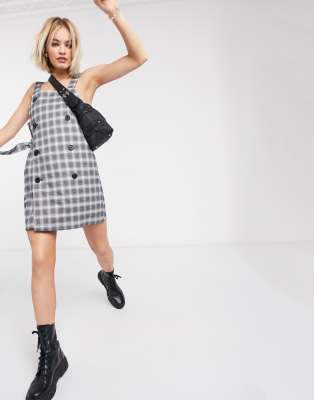 Monki check tie side pinafore dress-Multi